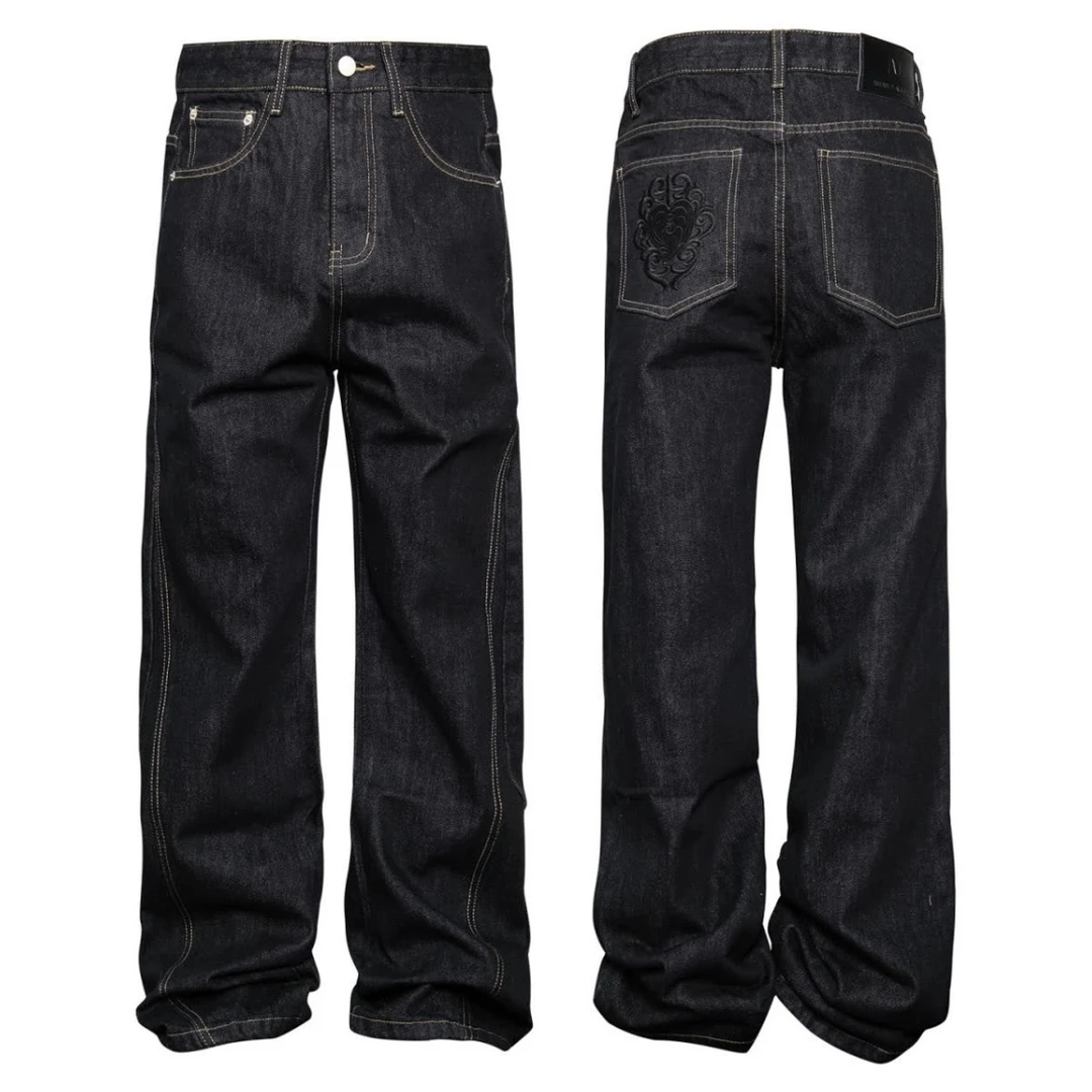 美式高街复古原牛百搭牛仔裤通勤神裤刺绣长裤显瘦休闲男女款