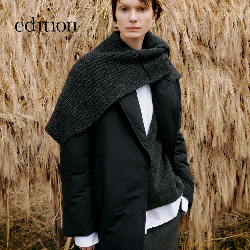 edition冬季好羽绒服毛织披肩西装式鹅绒服EBC4EINT21#EBC4EINK09