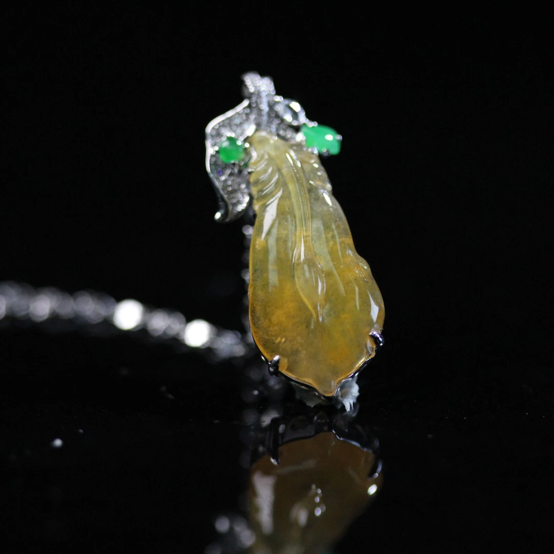 天然缅甸翡翠A货18K冰黄翡翎羽呈祥套链/1225027/拍卖.