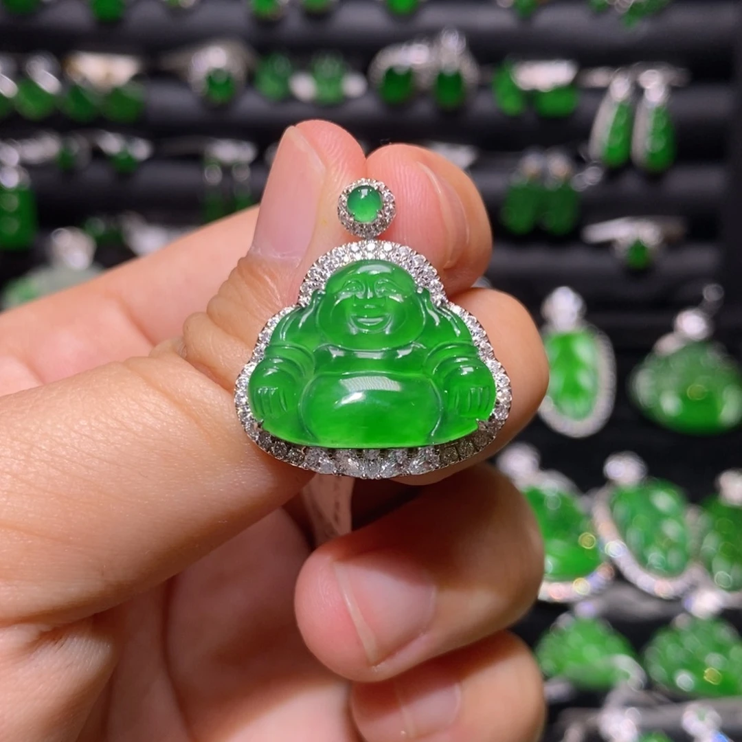 翡翠18K金镶嵌吊坠(不含链)天然翡翠