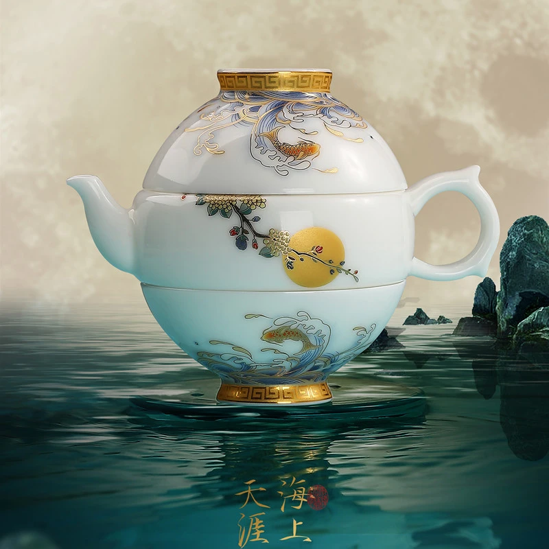 德化羊脂玉瓷旅行茶具 白瓷创意茶壶茶杯整套可做活动送礼茶具