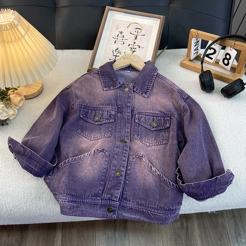 佑妈家童装 男女童牛仔外套中大童帅气潮款儿童水洗梭织外套