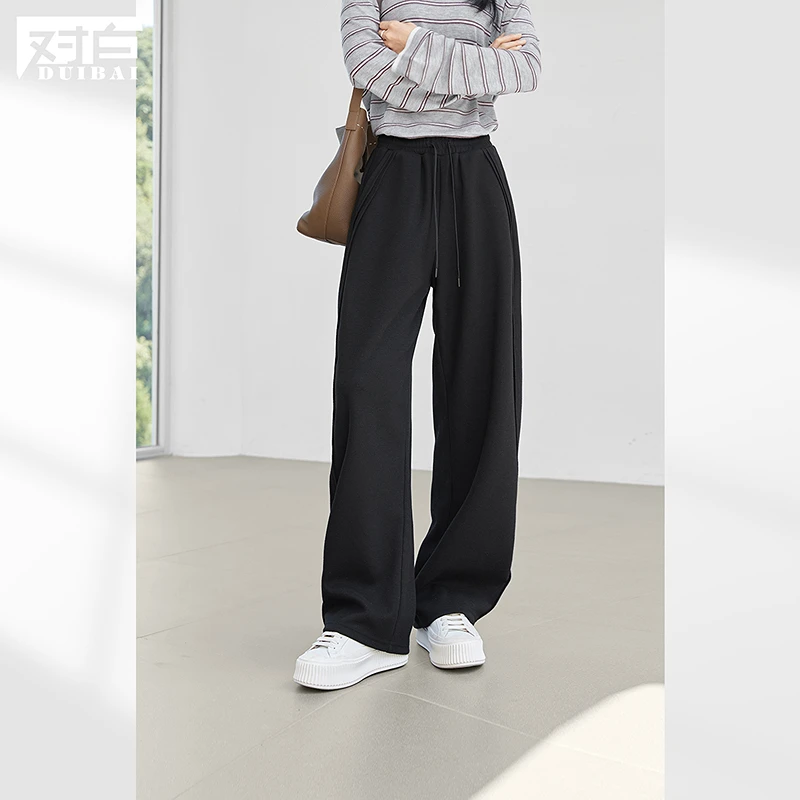 【对白】D01对白绵羊毛混纺针织长裤女松紧腰抽绳直筒休闲裤FDR014