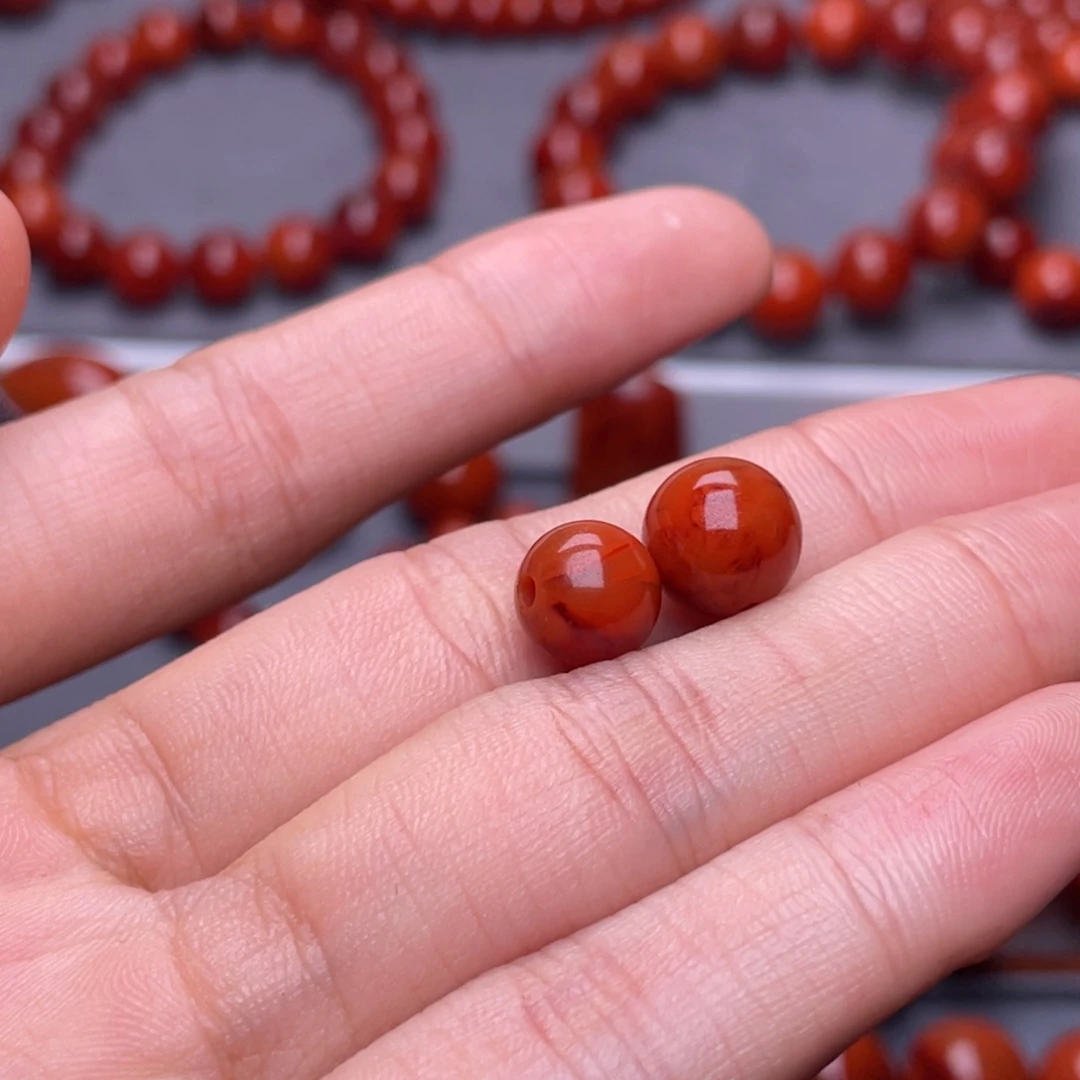 南红玛瑙其他未镶嵌东*哥y瓦西原矿火焰纹对珠