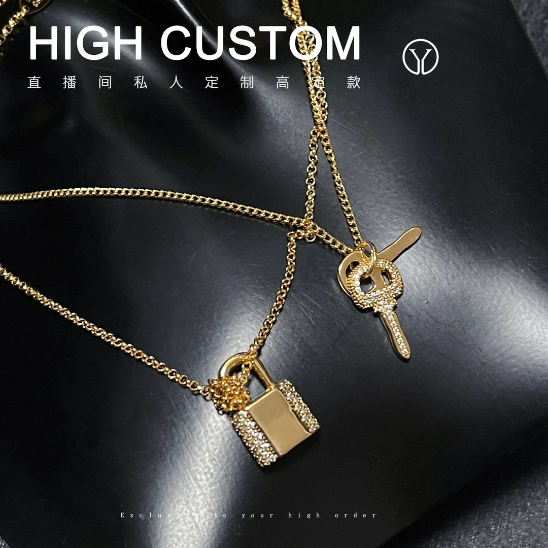 铜合金项链 491 L金色钥匙锁双层细项链