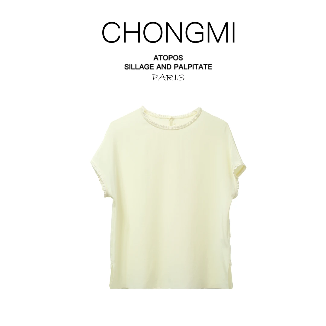 象牙白弹力重绉桑蚕丝圆领T恤女2025夏季新款时尚百搭真丝上衣女