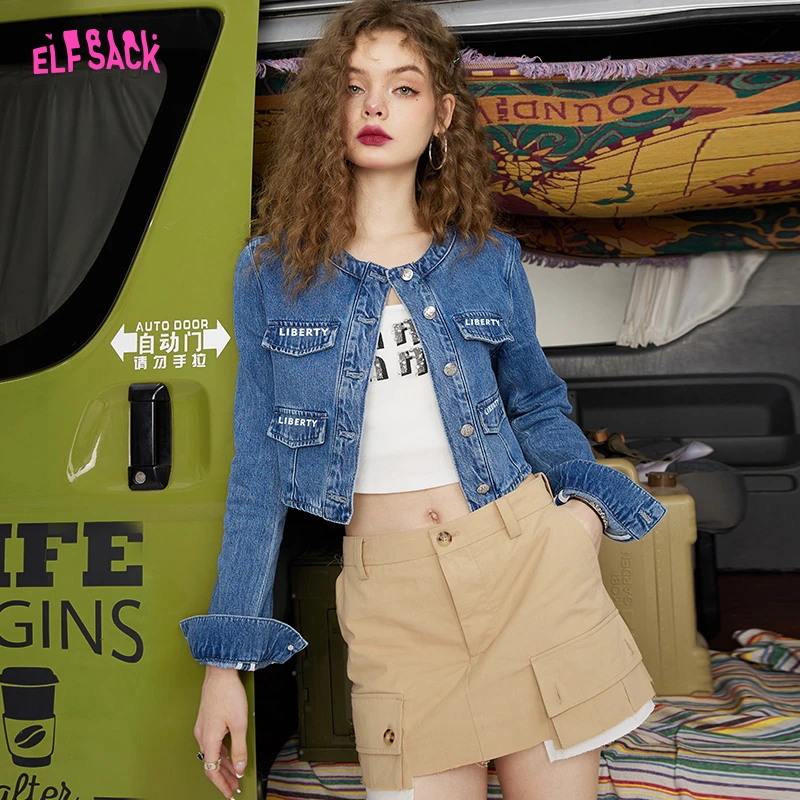 【小铃铛】妖精的口袋天生自由外套垫肩短款牛仔休闲气质