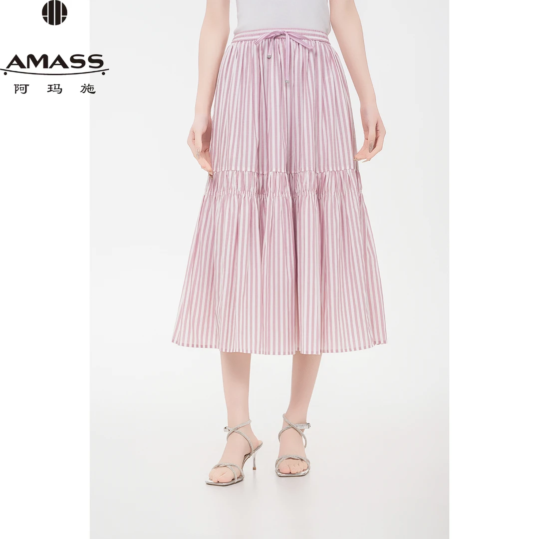AMASS/阿玛施春夏新款千金风时尚优雅高腰条纹伞裙半身裙 5200408