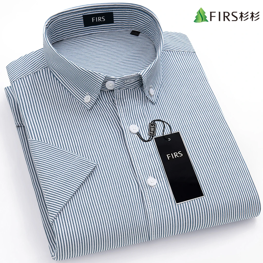 【宽松遮肉纯棉】杉杉条纹短袖衬衫男士商务正装免烫工装大码衬衣男