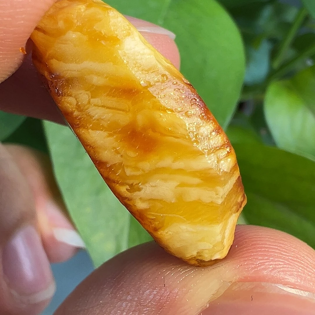 定制琥珀未镶嵌橘底白花虎皮千层一对9珠子