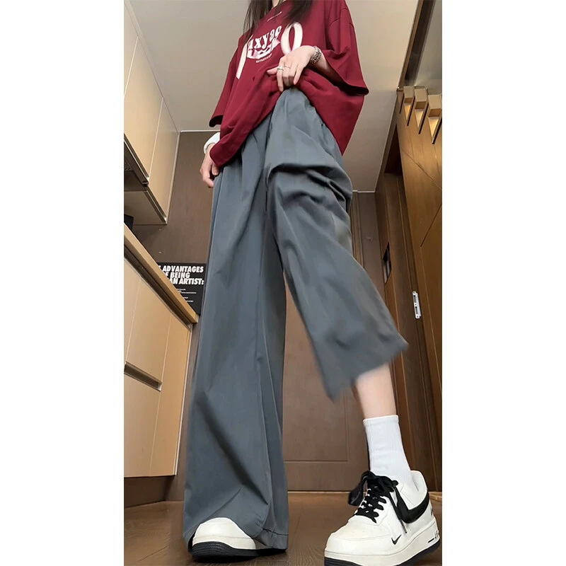 深灰cleanfit冰丝垂感休闲裤男夏季薄款日系潮牌宽松直筒山本裤子