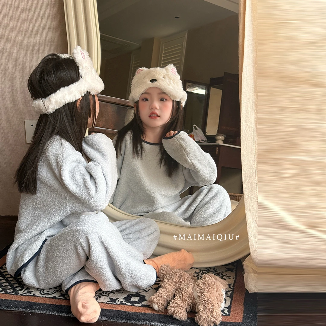 「麦麦秋」【马卡龙】雪粒绒女中大童冬季家居服保暖睡衣套装GD2694