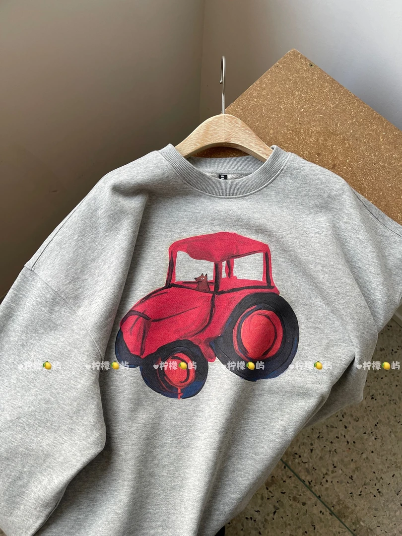 小红车  *   圆领印花慵懒风宽松百搭卫衣女装