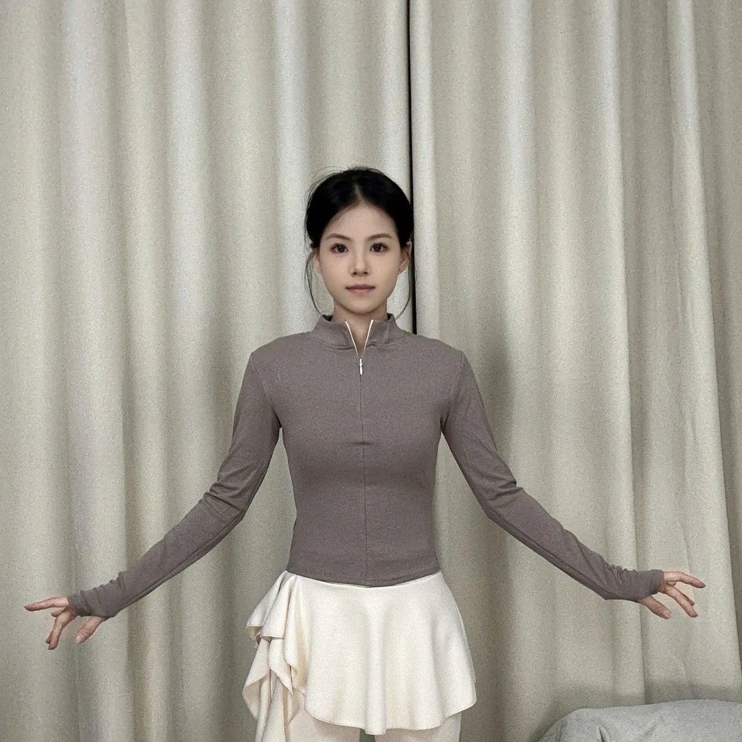 新款现代舞形体练功服拉链立领长袖日常外穿瑜伽健身中国舞舞蹈服