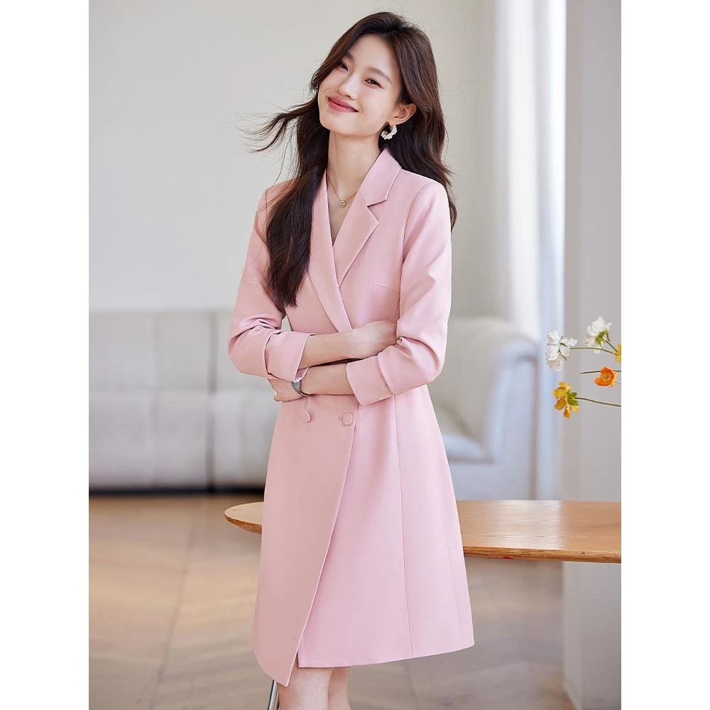 粉色西装连衣裙女2025新款秋冬长袖高级感轻职场通勤穿搭职业裙子