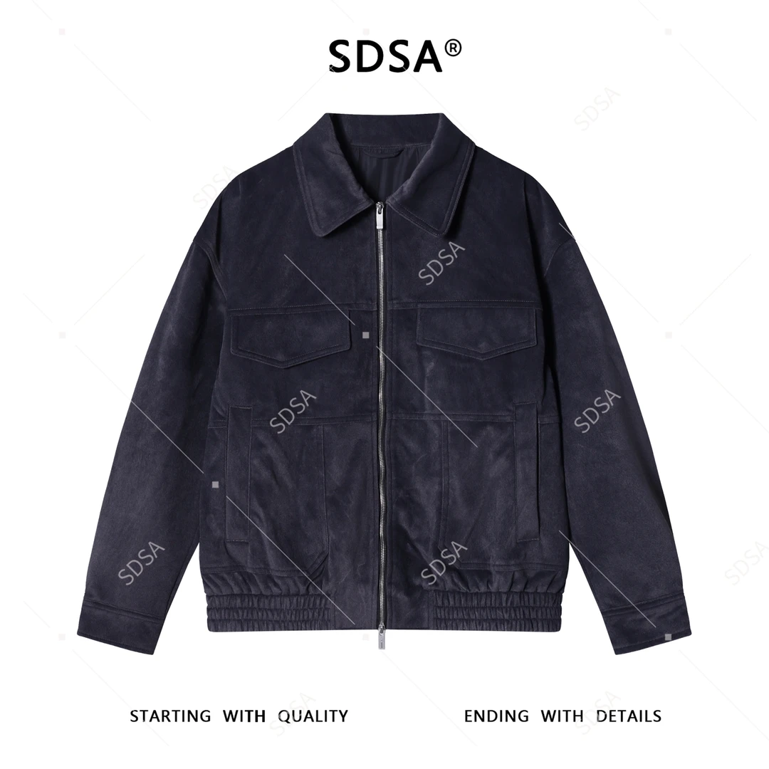 SDSA秋冬新款痞帅男装美式绒面纯色压线拉链翻领夹克外套时尚休闲
