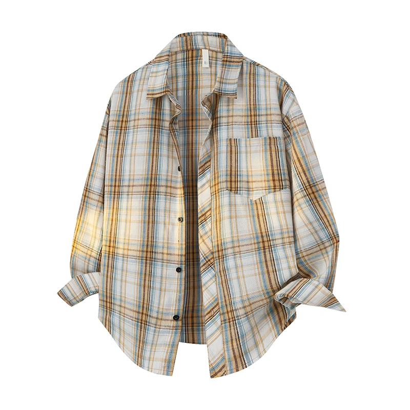 格子衬衫男款美式高级感痞帅休闲长袖衬衣初秋外套男夏季百搭上衣