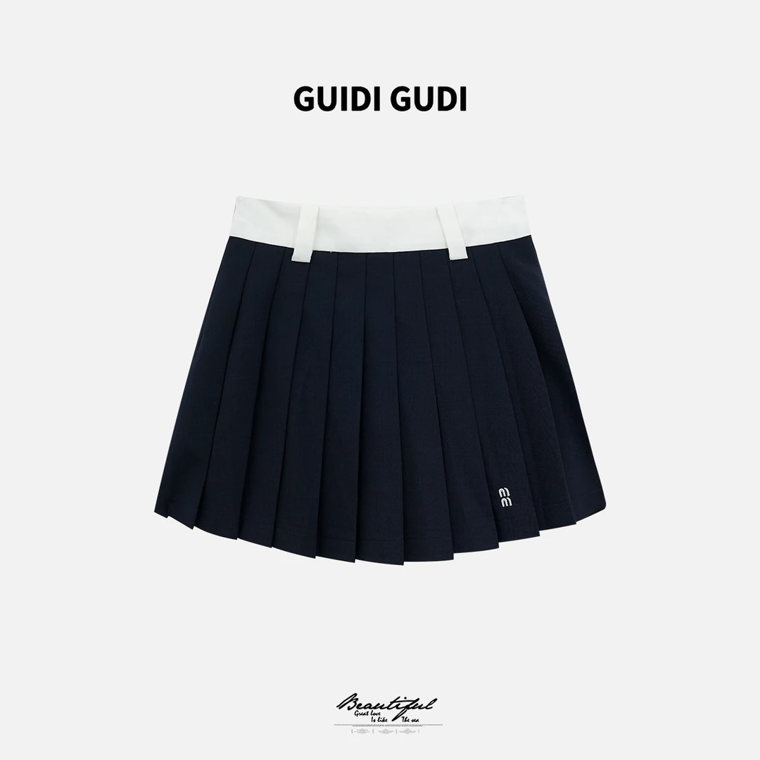 GUIDI GUDI【留洋女教授】黄加蓝时尚字母百褶裙短半裙 Q9510604H