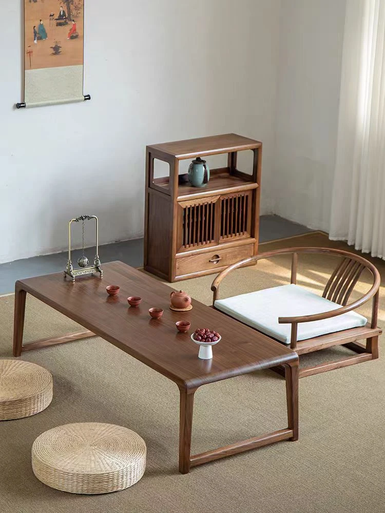 新中式实木隔栅榻榻米禅意客厅简约茶室小型矮边柜