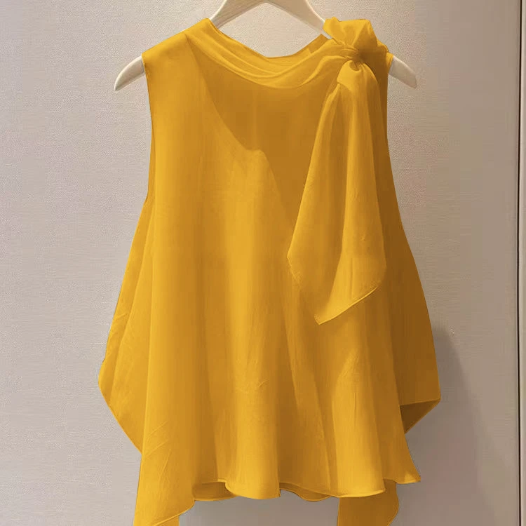 独特漂亮洋气高端别致小衫法式小上衣黄色无袖衬衫2025新款女夏季