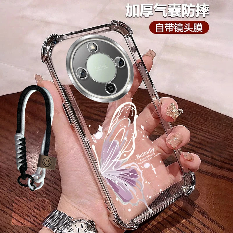 轻奢蝴蝶适用荣耀x70手机壳高颜值四角防摔软壳X70软硅胶带镜头膜