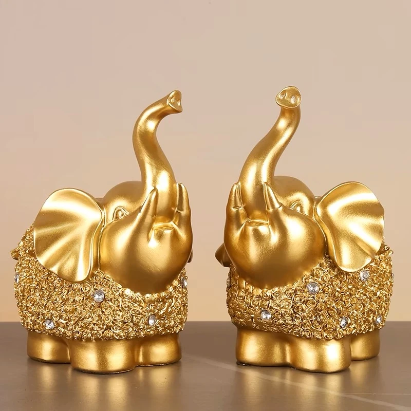 轻奢高档家居幸福金象客厅酒柜装饰品金色小象摆件现代简约乔迁礼