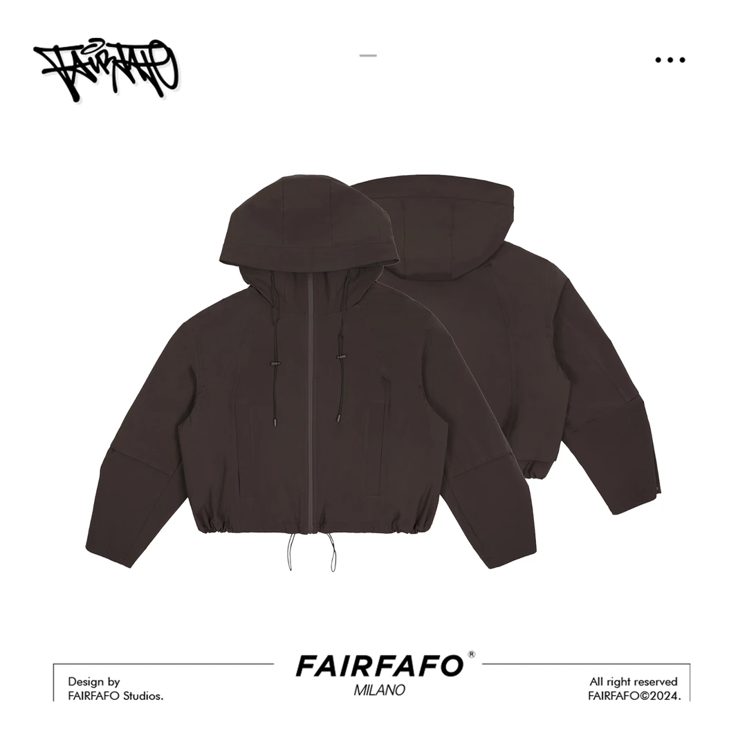 FAIRFAFO林肉肉高档潮牌设计师款抽绳百搭连帽短女外套DJ24WT069