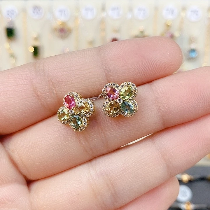 银S925镶嵌碧玺耳饰