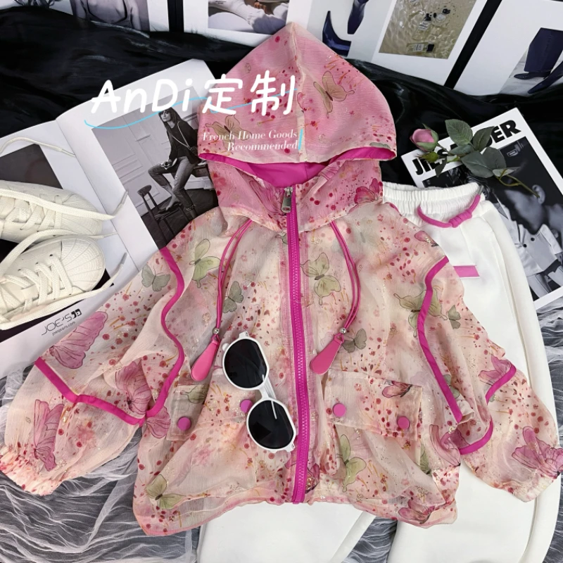 〖ANDI〗订制夏季新款女童中大童蝴蝶拉链连帽时尚外套3909
