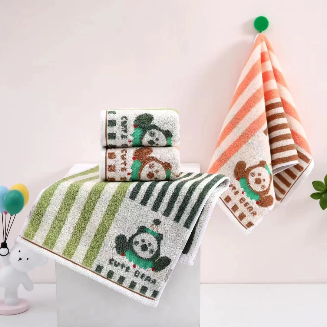 可爱卡通色织提花纯棉童巾家用吸水透气不掉毛不掉色儿童洗脸洗澡