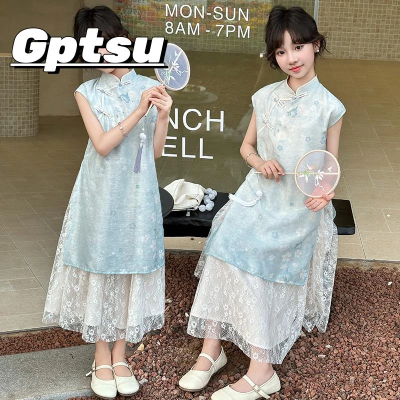 GPTSu女童装连衣裙2025新款儿童洋气大童女孩新中式旗袍裙公主裙