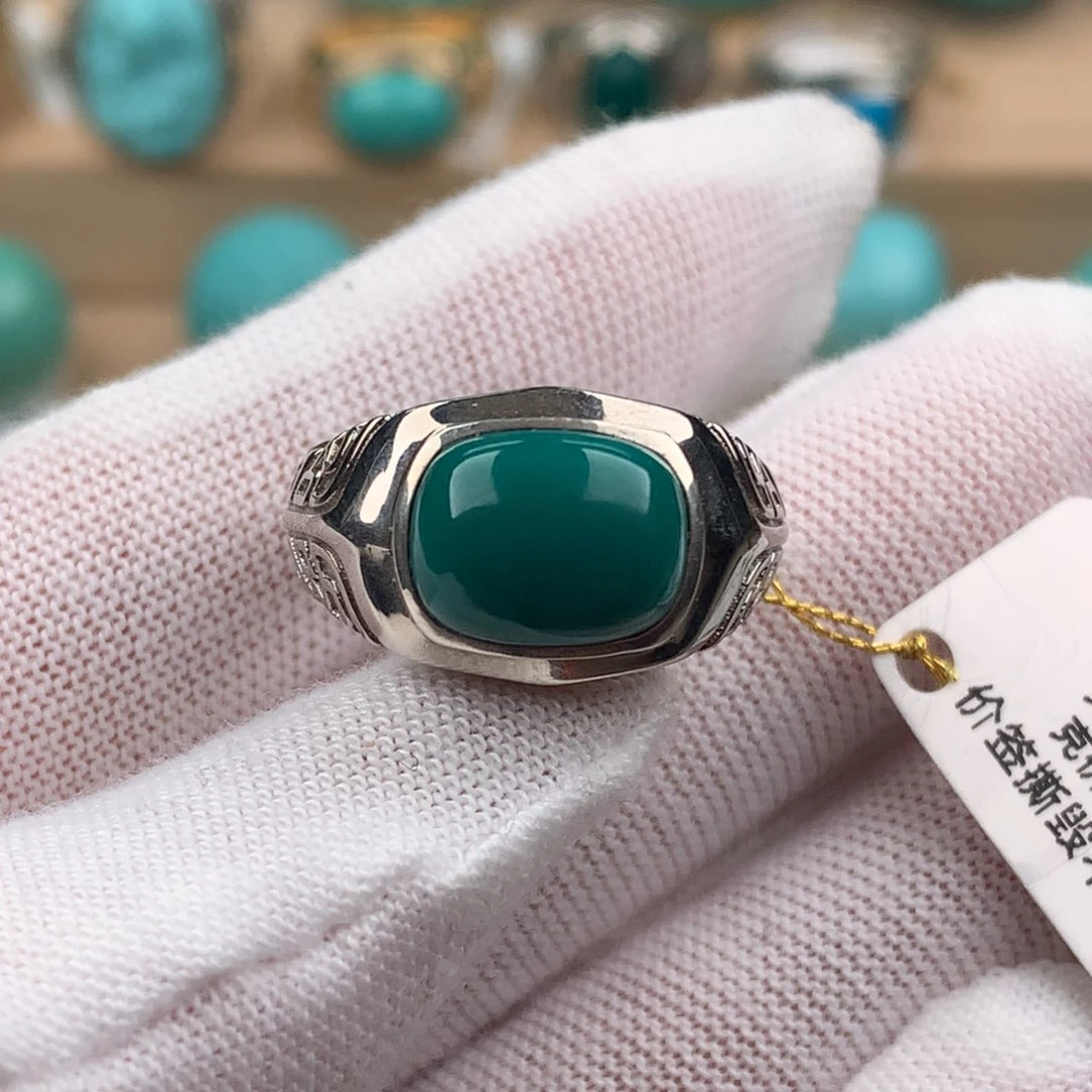 绿松石配饰银S925镶嵌男戒可调节