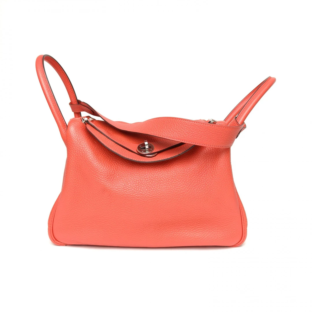 95新 Hermes/爱马仕 【小花黑黑】Lindy 30 辣椒红 框R 银扣