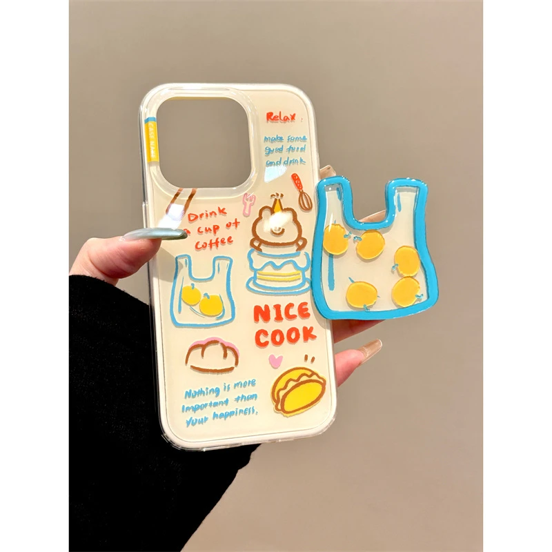 适用苹果iphone16promax橘子购物袋15pro摇摇支架14ins风13手机壳