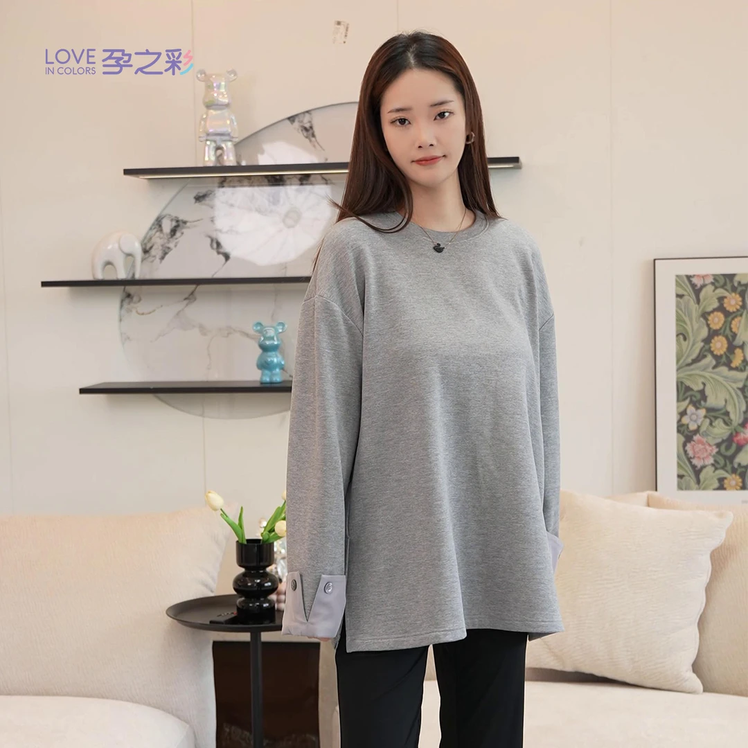 孕之彩秋季新款宽松侧开叉针织衫YDS193558