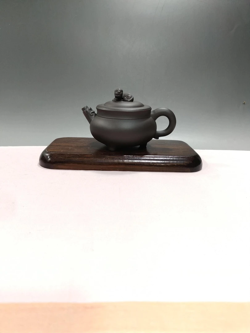 宜兴牛盖四方壶紫砂壶手工原矿黑泥三足祥瑞壶茶具茶道精品