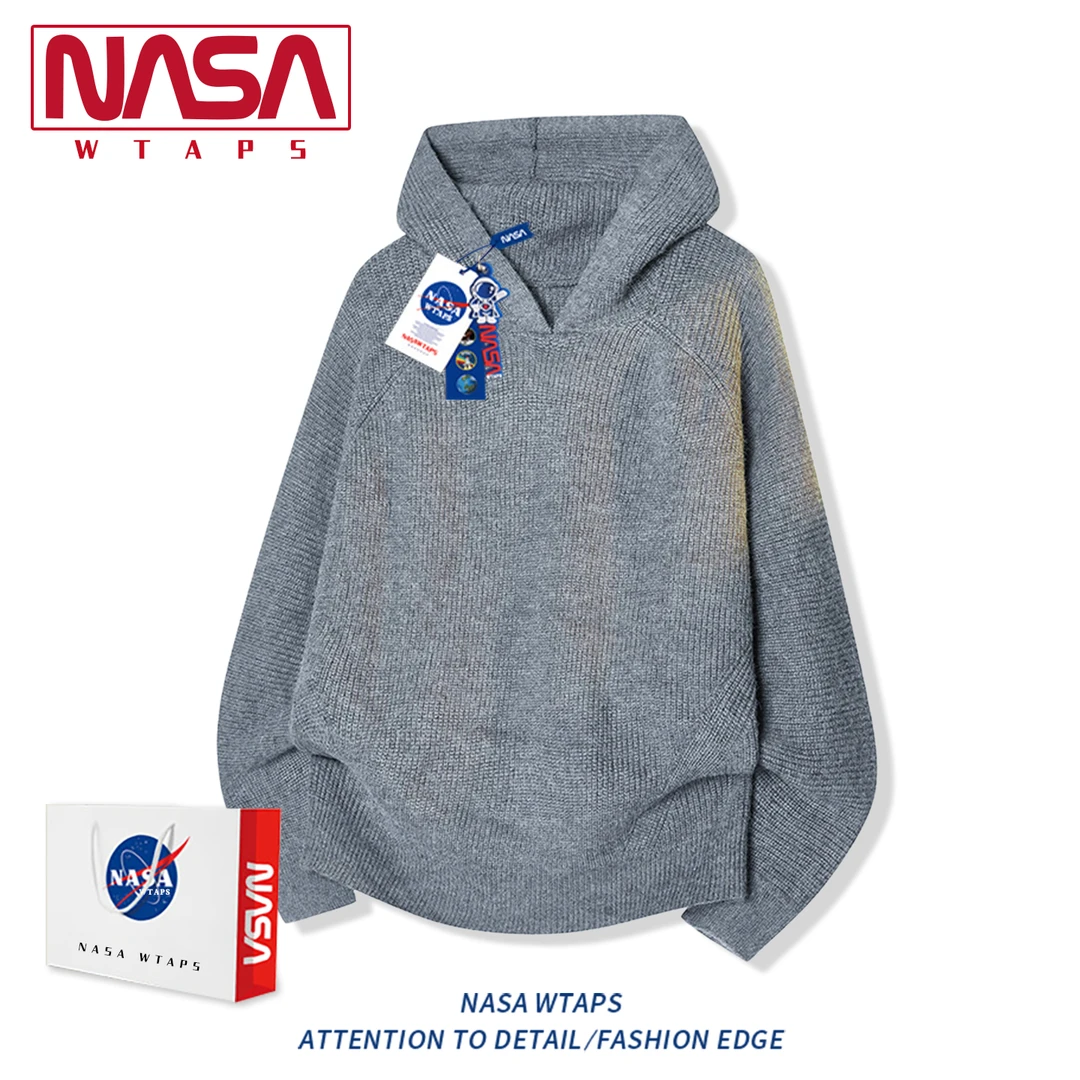 NASA WTAPS美式复古连帽针织毛衣男款春秋季高级感痞帅休闲上衣潮