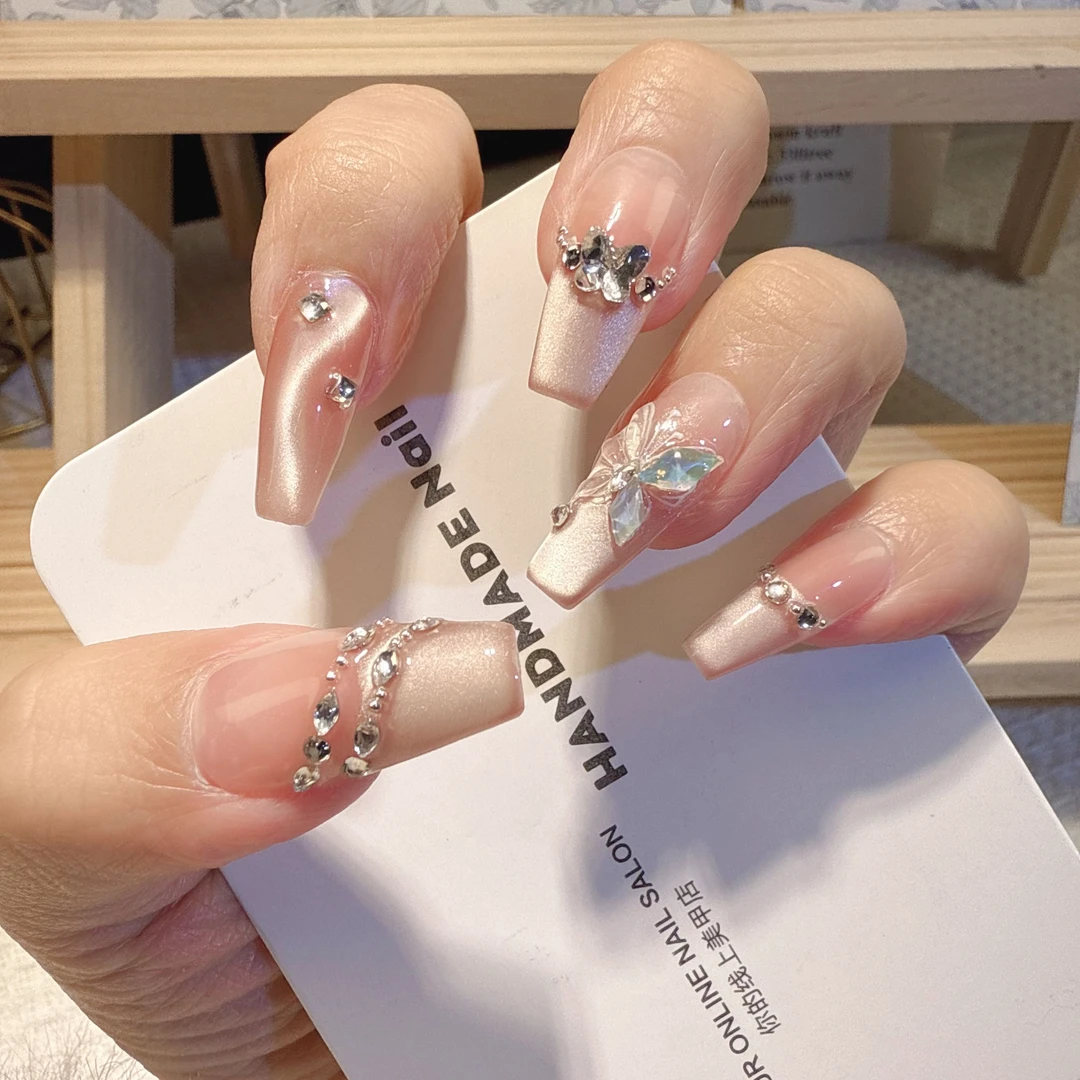 【粉蝶】纯手工高级猫眼显白温柔气质款穿戴甲