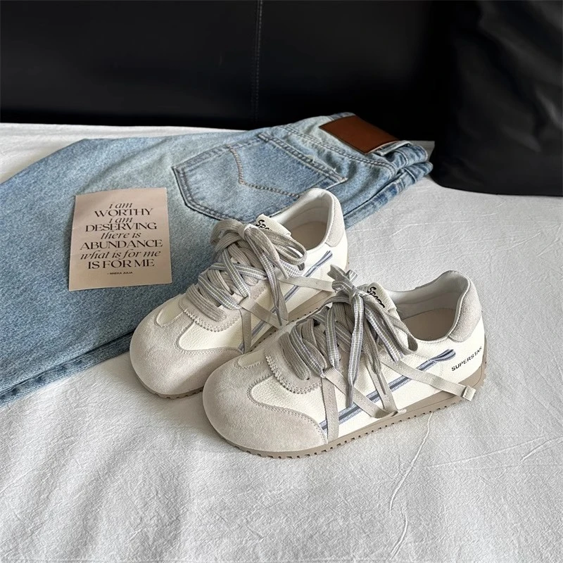 2025夏新款复古百搭阿甘鞋女透气系带德训鞋夏季运动轻便厚底ins