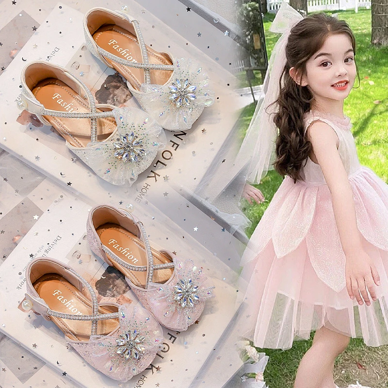 儿童小皮鞋亮钻女童鞋2025新款夏季小女孩公主鞋女宝鞋子软底爆款