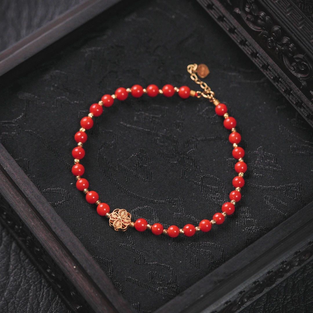 【诗蓉】·珊瑚18K金典藏级手串*AS6729珠径约4mm-DIY0067多样性发货