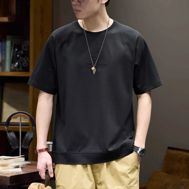 LEIGHZ/雷茨潮牌短袖t恤男士夏季凉感莱赛尔天丝上衣宽松圆领体恤