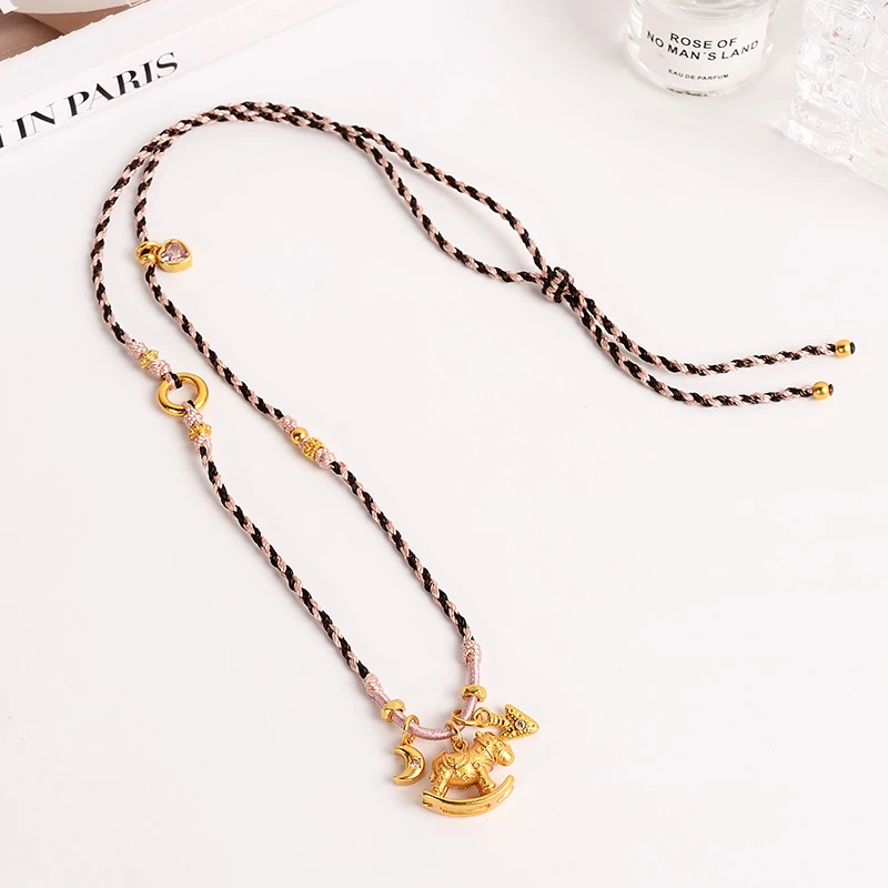 铜合金项链 手工编绳马上有钱项链女夏新中式轻奢摇摇马时尚配饰