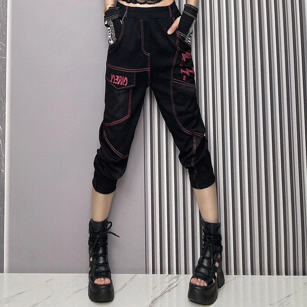 欧洲站宽松女装2025夏季新款高腰显瘦薄款透气朋克风中裤子八分裤