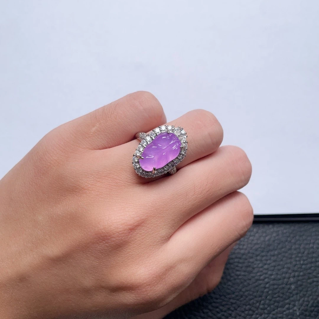 【小杨严选】粉紫叶子镶嵌戒指精美百搭
