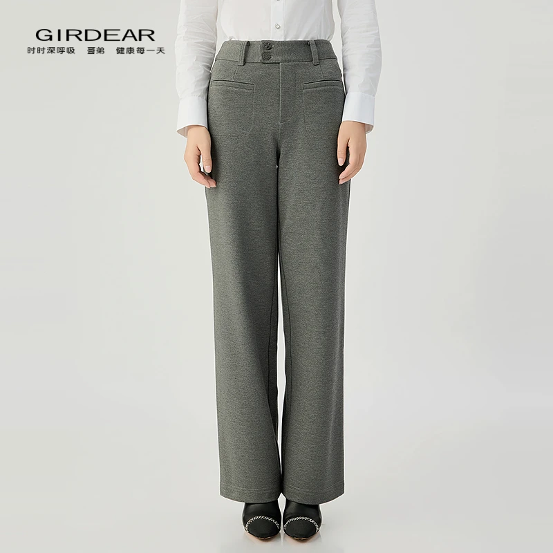 哥弟女装秋冬新款时尚质感百搭通勤磨毛保暖秋冬磨毛保暖直筒裤