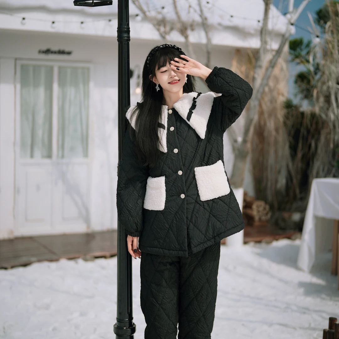 2024年冬季三层夹棉加绒加厚保暖休闲睡衣估品家居服 冬2号