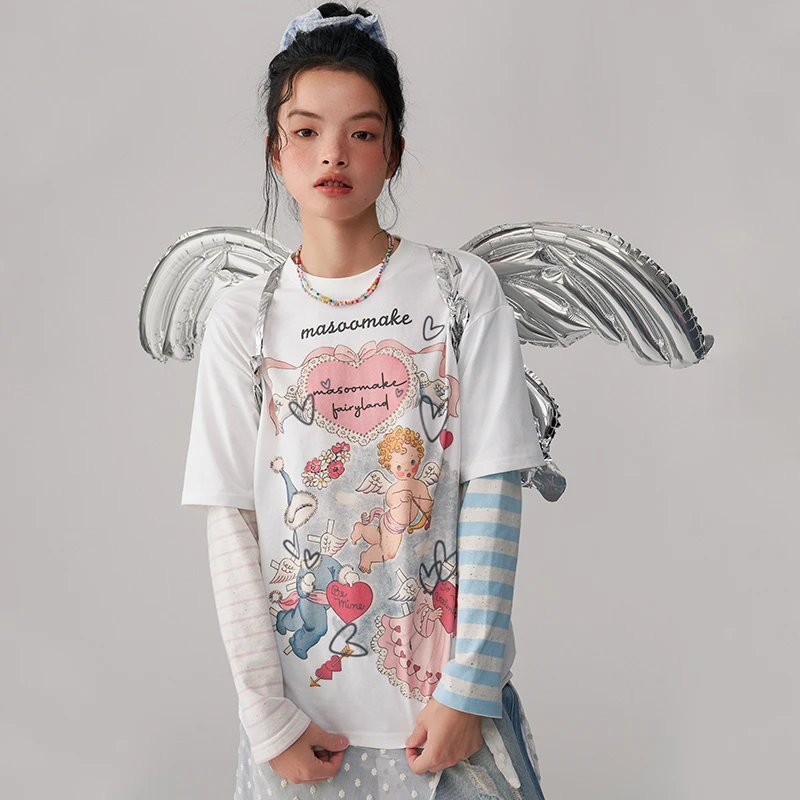 老玛儿冬季甜美百搭长袖T恤2025年新款时尚假两件打底衫休闲上衣