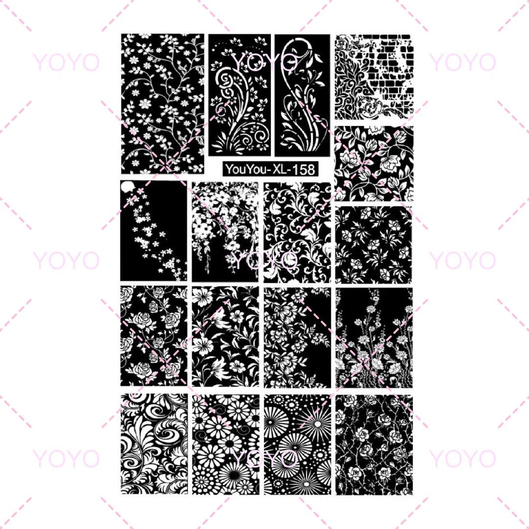 新款钢板XL158螺钿图案精细唯美模具印花油转印工具美甲图案