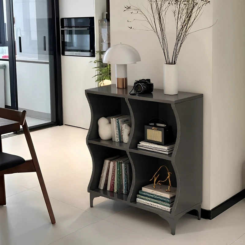 书柜储物柜一体靠墙书架中古风玄关柜法式复古书柜客厅边柜矮书柜